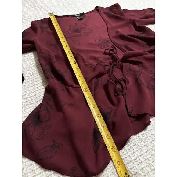Forever 21 Wine Floral Tie Front Blouse S Fairy Grunge Romantic Witchy Aesthetic - Picture 5 of 10